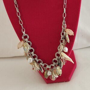 Pretty sea shell set necklace earrings silver tone costume faux pearl NIP